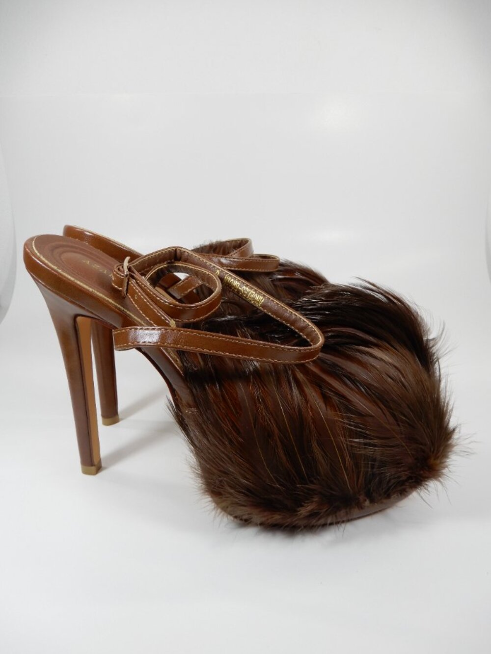 AZALEA WANG Angeles Feather Stiletto Heels Sandals Size 6 Brown NEW $109 - Picture 10 of 14